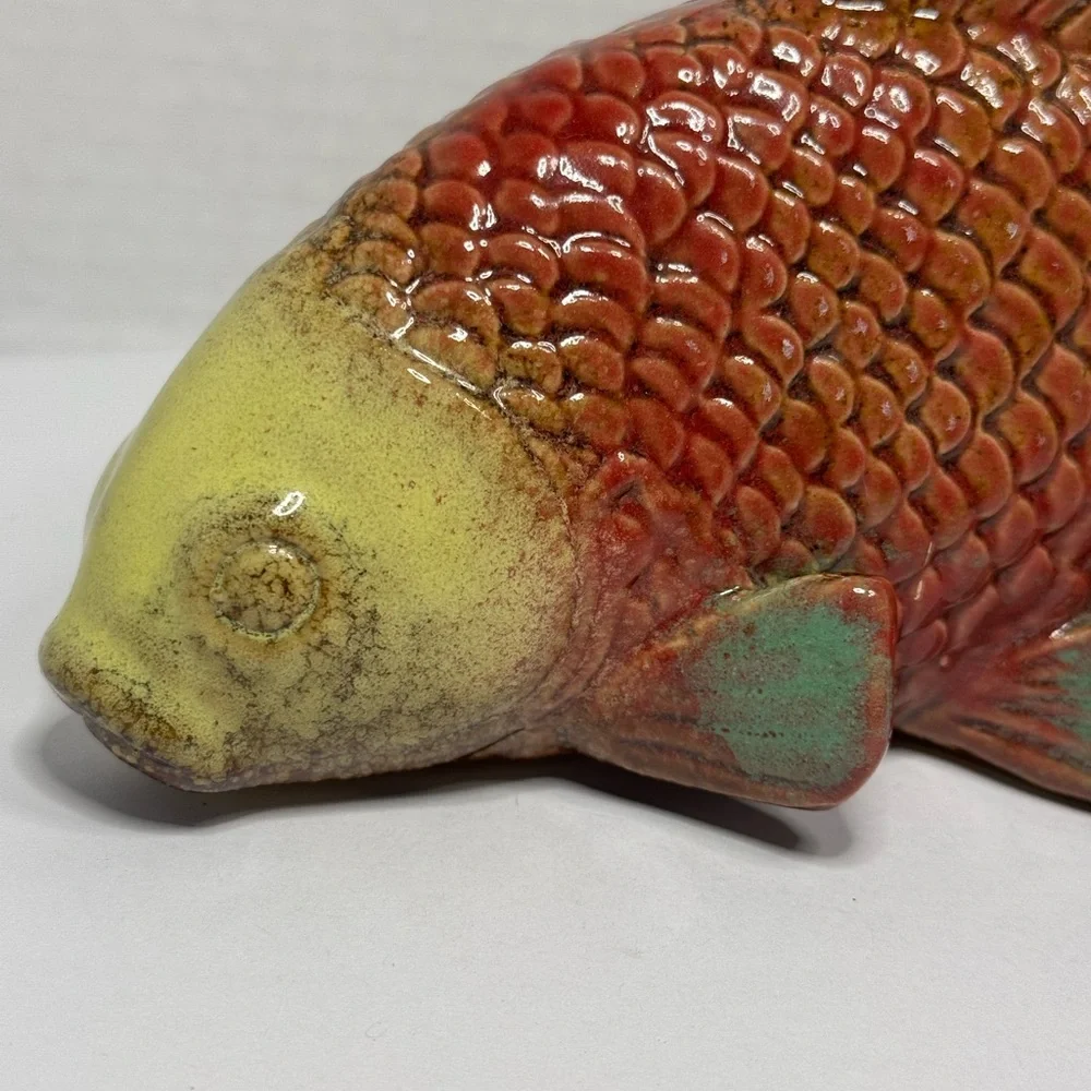Ceramic Carp Koi Fish Figurines Display Art Pottery Fishing Decor